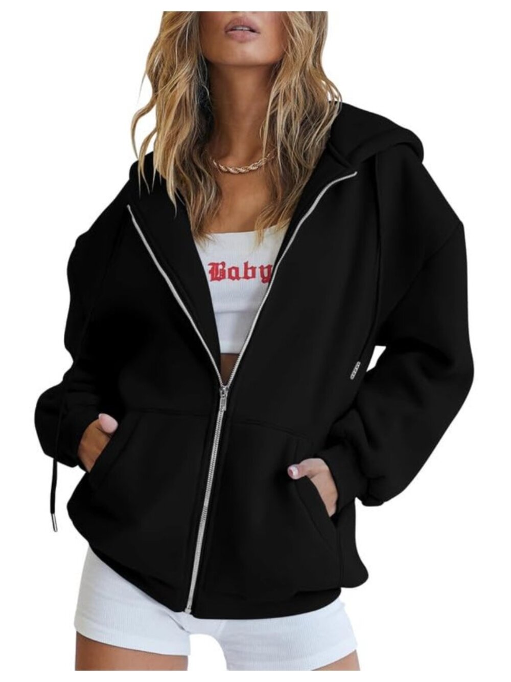 Oversized Zip Up Hoodie Fleece Lined Drawstring Sweatshirt with Pockets